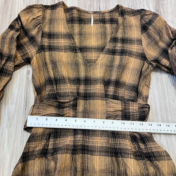 Free People Size 4 Plaid Mini Dress Linen Blend – English Rose Style - Picture 5 of 10